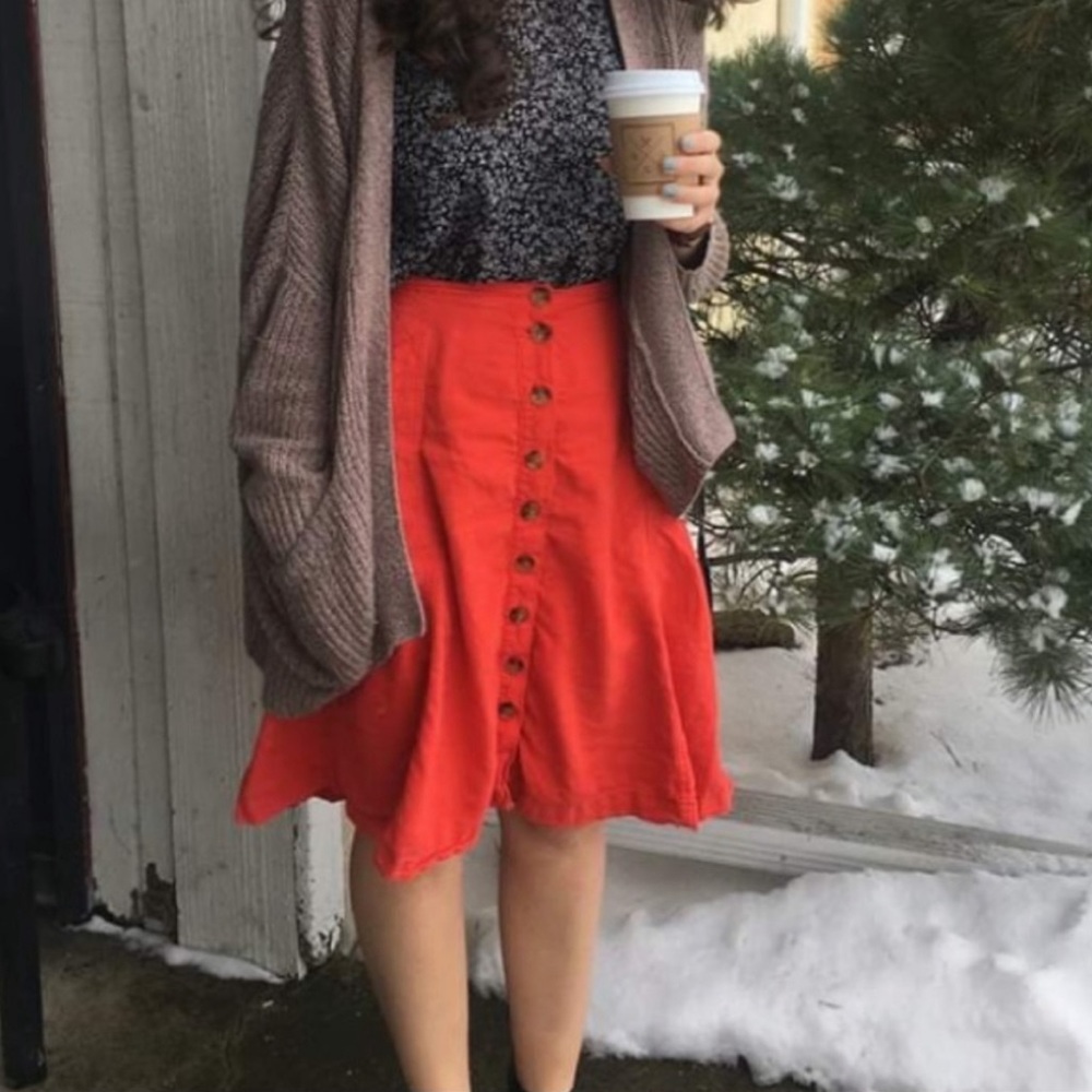 Maeve x Anthropologie 2P Red Button-Down Skirt